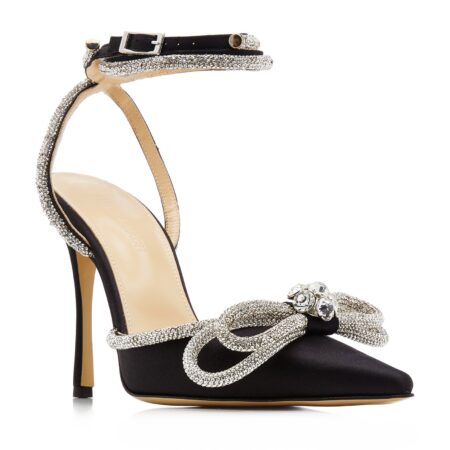 Mach & Mach Double Bow Crystal-Embellished Satin Pumps Black